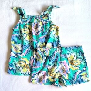 carters colorful floral cotton matching tank top & shorts set 4T toddler girls